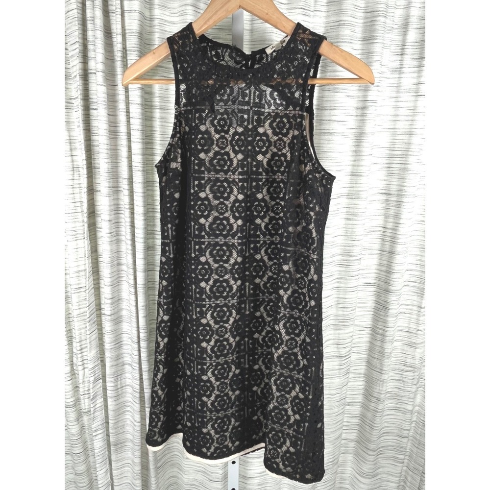 Bleuh Ciel Black Lace Overlay Mini Dress Cutout Back Sleeveless Small